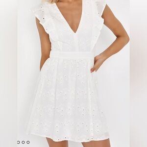White Ruffled Eyelet Mini Dress